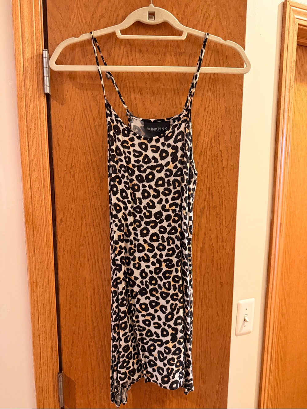MINKPINK Leopard-Print Slip Dress in Black and Cream